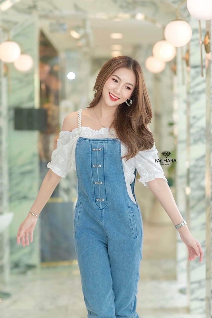 DressUp - Pachara White Top+Jean Jumpsuit(M,L Size)(No.692)
