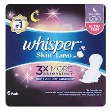Whisper - Skin Love Ultra Slim All Night Wing-6's(1x24pcs)