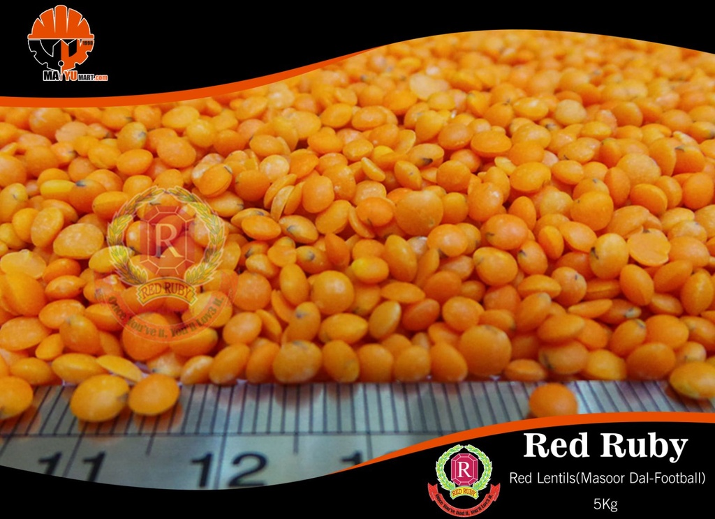 Red Ruby - Red Lentils / Masoor Dal (Football) (ပဲနီလေးအလုံး) (5kg Pack)