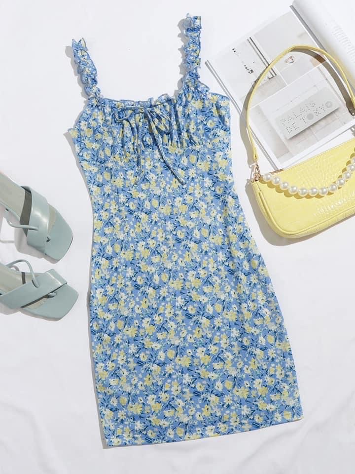 DressUp - Shein Floral Short Dress ( Blue) ( M size )(No.140)