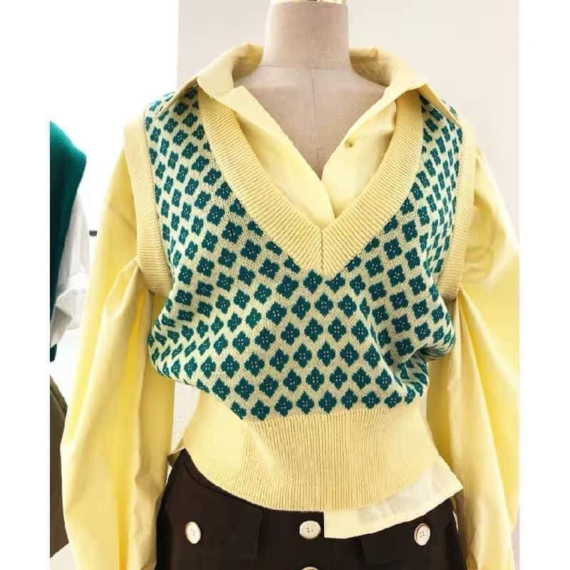 DressUp - Yellow shirt with sweater vest ( Free Size)
