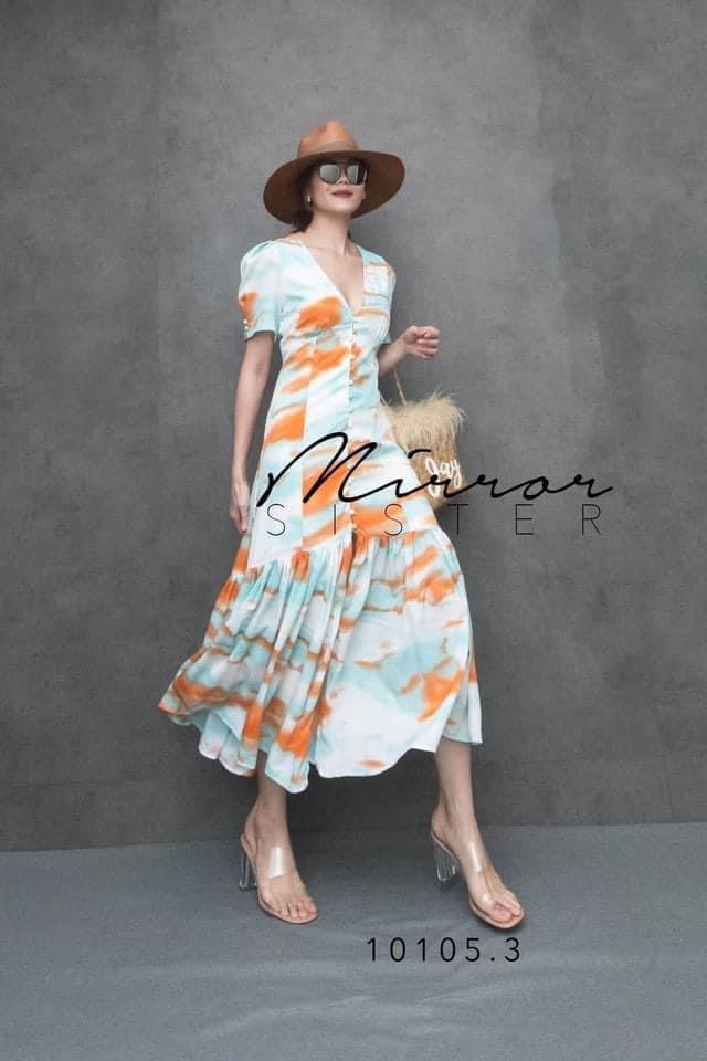 DressUp - Mirror sister brand mixed blue orange dress (Free size)