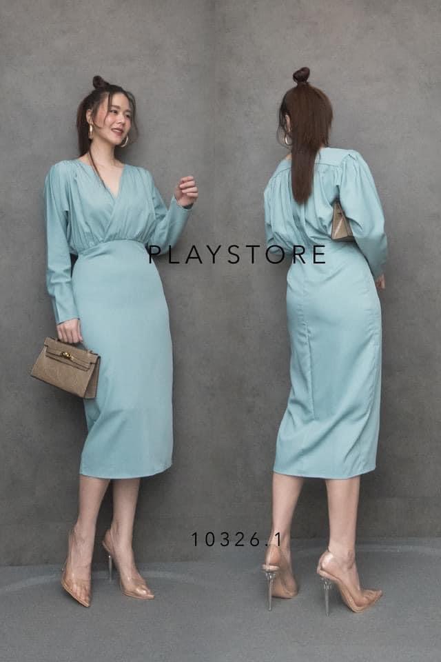 DressUp - Mirror Sister v neck blue long sleeve dress (M size)