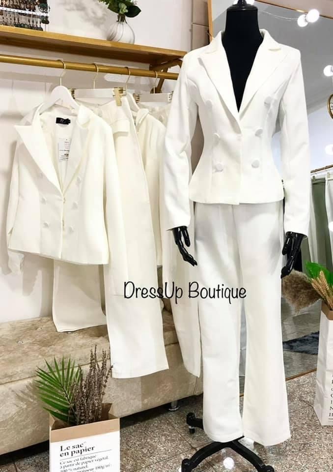 DressUp - BT Studio white plain button coat oneset (S,M,L size)