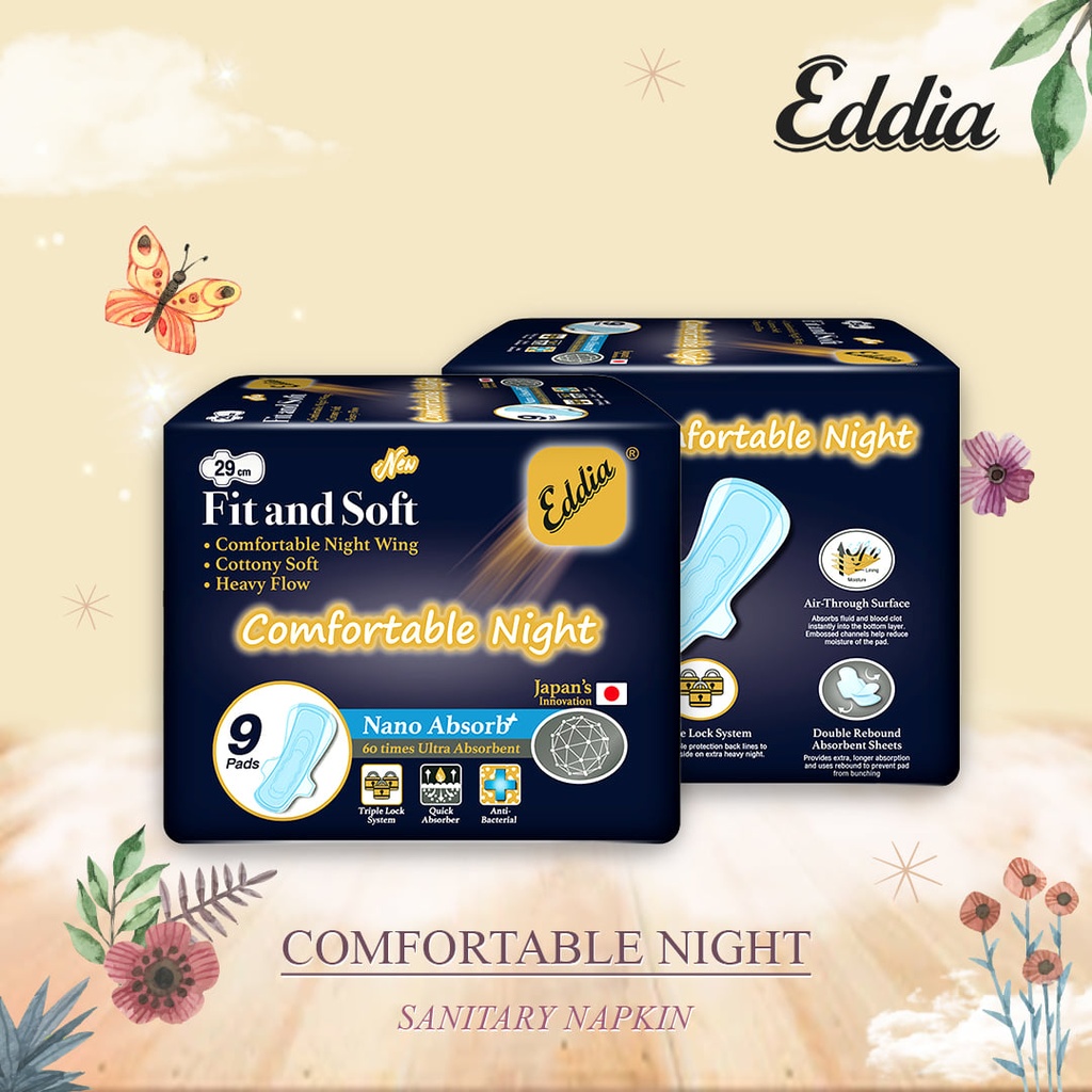 Eddia - Fit &amp; Soft Feminine Towel - Night (9Pads) dark blue