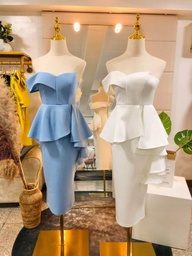 DressUp - Lucky Style 1 Shoulder Dress (White,Blue) (S, L Size) (No.917)